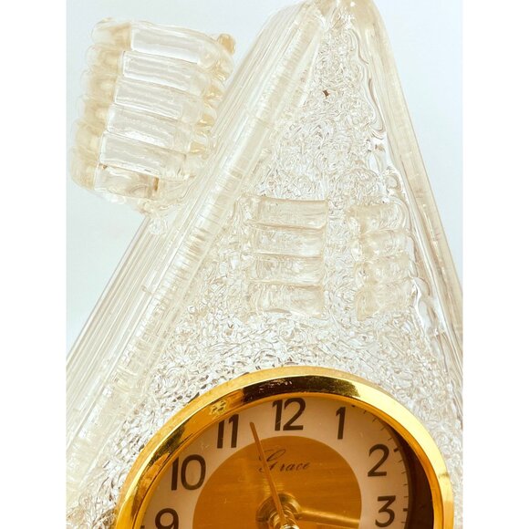 Vintage 60s clock, spun spaghetti clear lucite, working desk clock, home shaped - Picture 9 of 10